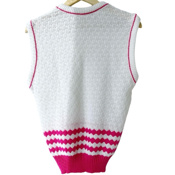Vintage 90s Sears The Fashion Place Pink Striped Cableknit Vest - Picture 2 of 8